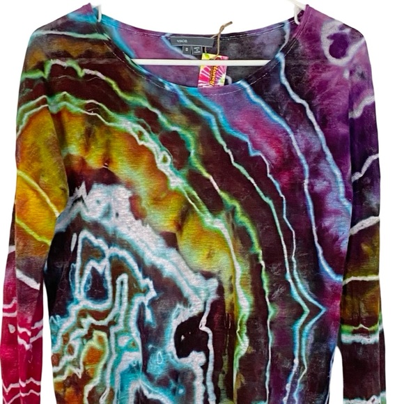 Vince Linen Sweater Womens Small Geode Tie Dye Pullover Colorful Long Sleeve - Picture 3 of 14